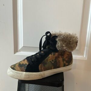 Vintage Havana Camouflage Furry High Tops Sneakers